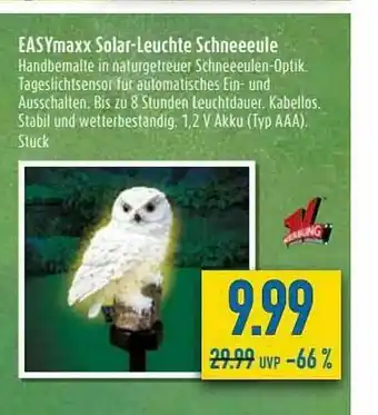 diska Easymaxx Solar Leuchte Schneeeule Angebot