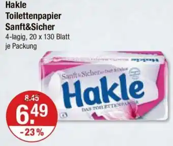 V Markt Hakle Toilettenpapier Sanft&Sicher 4-lagig, 20 x 130 Blatt Angebot