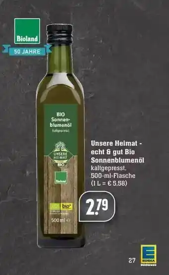 Edeka Unsere Heimat - Echt & Gut Bio Sonnenblumenöl Angebot