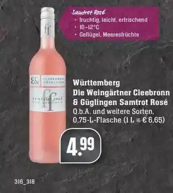 Edeka Württemberg Die Weingärtner Cleebronn & Güglingen Samtrot Rosé Angebot