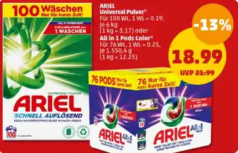 PENNY Ariel Universal Pulver 6 kg oder All in 1 Pods Color 1.550,4 g Angebot