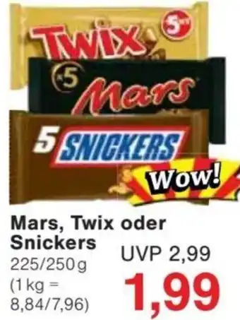 Jawoll Mars, Twix oder Snickers 225/250 g Angebot