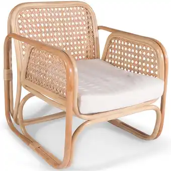 ManoMano Rattan Lounge Stuhl - Design Stuhl - Boho Bali - Qawa Weiß - Rattan, Segeltuch - Weiß Angebot