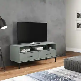 ManoMano TV-Lowboard für Wohnzimmer TV-Schrank TV-Möbel oslo mit Metallbeinen Grau Massivholz Kiefer DE16574 - Grau Angebot