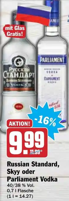 AEZ Russian Standard, Skyy oder Parliament Vodka 0,7L Angebot