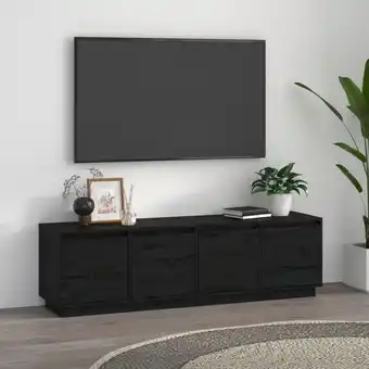 ManoMano TV-Lowboard für Wohnzimmer TV-Schrank TV-Möbel Schwarz 156x37x45 cm Massivholz Kiefer DE48590 - Schwarz Angebot