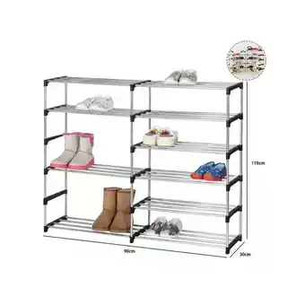 ManoMano Trade Shop Traesio - Schuhschrank, Mehrzweck-Doppelregal, 6 Metallböden, stapelbar, 110 x 30 x 90 cm Angebot