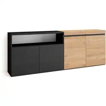 ManoMano Sideboard, Highboard Kommode, Komodenschrank 200x75x35cm 4 Türen Wohnzimmer, Küche Moderner Stil Eiche Schwarz - Eiche Schwar Angebot