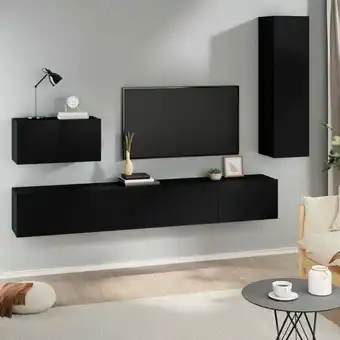 ManoMano 4-tlg. TV-Möbel TV-Lowboard,TV-Schrank-Set für Wohnzimmer TV-Wandschränke Schwarz Holzwerkstoff Maisonchic 95933 - Schwarz Angebot