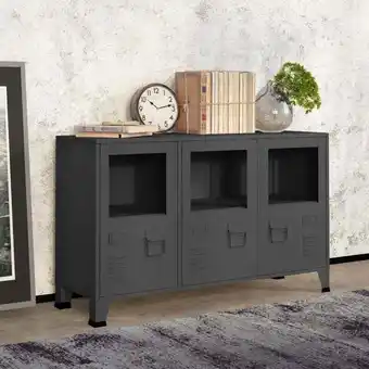 ManoMano Bonnevie - Industrial Sideboard Kommode Highboard für Wohnzimmer - Schrank Anrichte Anthrazit 105x35x62 cm Metall und Glas -F Angebot