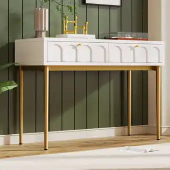 ManoMano Elbs - Schminktisch 100x45x76.5 cm Kommode Sideboard mit 2 Schubladen und Metallbeine, Weiß - Weiß Angebot