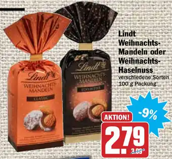 Hit Lindt Weihnachts Mandeln oder Weihnachts Haselnuss 100g Angebot