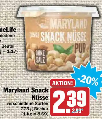 Hit Maryland Snack Nüsse 275g Angebot