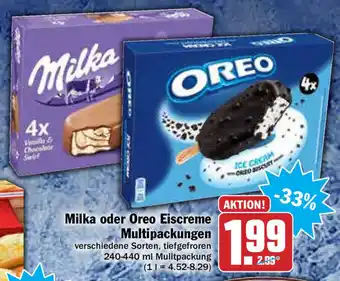 Hit Milka oder Oreo Eiscreme Multipackungen 240-440ml Angebot