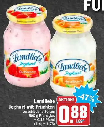 Hit Landliebe Joghurt mit Früchten 500g Angebot