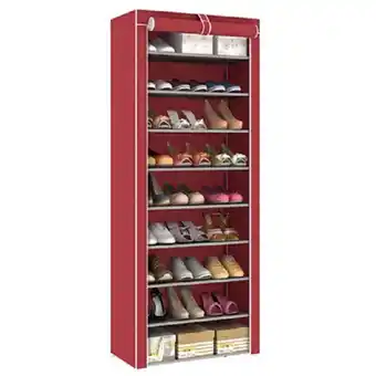 ManoMano Kingso - 10 Ebenen 9 Gitter Schuhregal Regal Lagerung Schrank Organizer Schrank mit Deckel (Wein) Hasaki Angebot