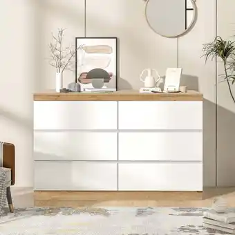 ManoMano Kommoden ELBS Sideboard mit 6 Schubladen, Highboard aus Holz, Weiß - Weiß Angebot