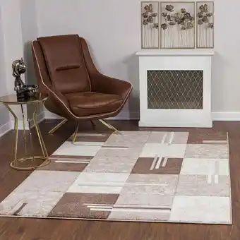 ManoMano Teppich Kurzflor Wohnzimmer Modernes Skandi Design Beige und Braun 120 x 170 cm - Surya Angebot