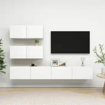 ManoMano 4-tlg. TV-Schrank-Set TV-Lowboard für Wohnzimmer TV-Möbel Weiß Holzwerkstoff DE41398 - Weiß Angebot