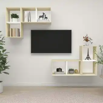 ManoMano 4 Stk. TV-Möbel, TV-Lowboards - TV-Schränke für das Wohnzimmer,TV-Wandschränke Weiß Sonoma-Eiche Holzwerkstoff -FV24155 - Wei Angebot