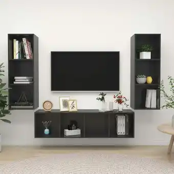 ManoMano 3-tlg. TV-Schrank-Set TV-Lowboard für Wohnzimmer TV-Möbel Hochglanz-Grau Holzwerkstoff DE95831 - Grau Angebot