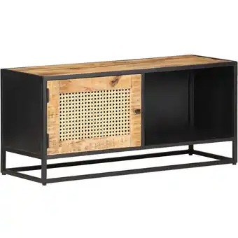 ManoMano TV-Lowboard für Wohnzimmer tv Schrank TV-Möbel 90x30x40 cm Raues Mangoholz und Wiener Geflecht DE19325 - Braun Angebot