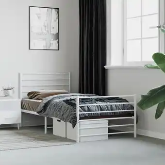 ManoMano Bettgestell mit Kopf- und Fußteil, Einzelbett, Bettrahmen, Schlafzimmerbett Metall Weiß 100x200 cm LLLA280420 Maisonchic Angebot