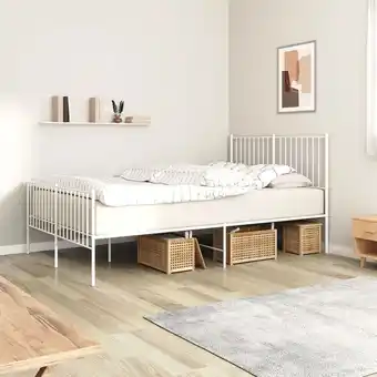 ManoMano Bettgestell mit Kopf- und Fußteil, Doppelbett, Schlafzimmerbett Metall Weiß 140x190 cm LLLA156181 Maisonchic Angebot