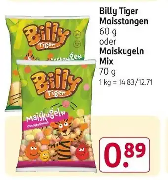 Rossmann Billy Tiger Maisstangen 60 g oder Maiskugeln Mix 70 g Angebot