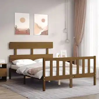 ManoMano Massivholzbett mit Kopfteil, Doppelbett, Schlafzimmerbett, Bettgestell Honigbraun LLLA169754 MaisonChic Angebot