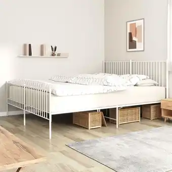 ManoMano Bettgestell mit Kopf- und Fußteil, Doppelbett, Schlafzimmerbett Metall Weiß 200x200 cm LLLA522588 Maisonchic Angebot