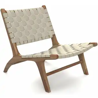 ManoMano Loungesessel - Boho Bali Design Stuhl - Holz und Leinen - Recia Taupe - Taka, Leinen - Taupe Angebot