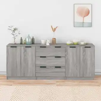 ManoMano 3-tlg. Sideboard, Küchenschrank, Beistellschrank, Kommode mit Schubladen Grau Sonoma Eiche-Optik Holzwerkstoff LLLA170010 Mai Angebot