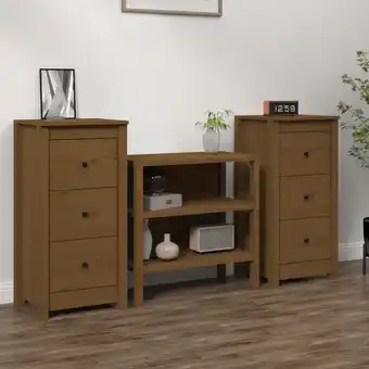 ManoMano 2er Set Sideboard Kommode - Küchenschrank Honigbraun 40x35x80 cm Massivholz Kiefer BV558797 Bonnevie Angebot