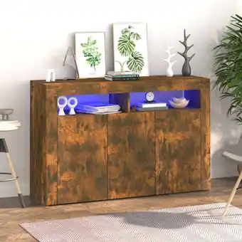 ManoMano Sideboard Kommode für Wohnzimmer Küche mit LED-Beleuchtung Räuchereiche 115,5x30x75 cm DE88331 - Braun Angebot