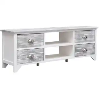 ManoMano TV-Schrank, TV-Lowboard, tv Möbel, Fernsehschrank Moderner Stil Weiß und Grau 108x30x40 cm Massivholz Paulownia NMKS61583 Mai Angebot