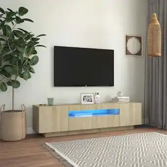 ManoMano TV-Lowboard für Wohnzimmer tv Schrank TV-Möbel mit LED-Leuchten Sonoma-Eiche 160x35x40 cm DE90884 - Braun Angebot