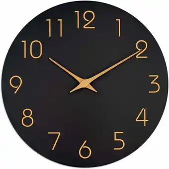 ManoMano Yuit - Horloge murale noire de 35,6 cm, silencieuse, sans tic-tac, silencieuse, avec chiffres en or rose, décoration minimali Angebot