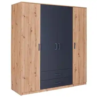 ManoMano Liora Kleiderschrank 4 Türen, 2 Schubladen grau, Artisan Eiche dekor. - Grau Angebot