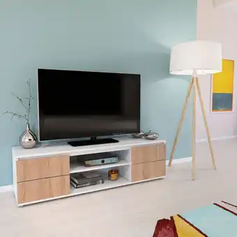 ManoMano TV-/Video-Möbel como 140cm 2 Türen + 1 Nische / Weiß und Eiche gebleicht/ 140x38x40 cm Angebot