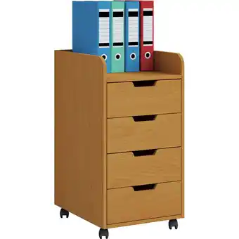 ManoMano Konal Maxi Kommode , Büroarchiv auf Rädern 1 Regal und 4 Schubladen Buche dekor. - Braun Angebot