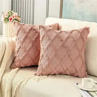 ManoMano Kissen und Kissenbezug 45 cm x 45 cm, Heather Pink Set mit 2 dekorativen kurzen Plüsch-Kissenbezügen aus Kunstwolle und Samt, Angebot