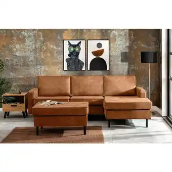 ManoMano Invia Loft Ecksofa links 4 Sitzer aus Leder und Mikrofaser, cognac - Konsimo Angebot