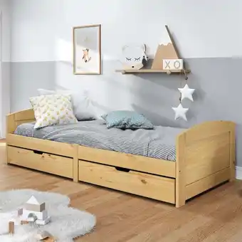 ManoMano Tagesbett mit 2 Schubladen, Einzelbett, Gästebetten, Bettrahmen, Jugendbett irun 90x200 cm Massivholz Kiefer LLLA279538 Maiso Angebot