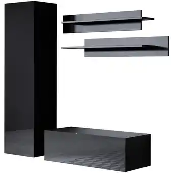 ManoMano Wohnwand Mediawand Möbel tv TV-Schrank Wohnzimmer Wohnmöbel Anbauwand Möbelkombination Hängend 160cm Schwarz Glanz Luke 1B Angebot