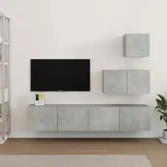 ManoMano 4-tlg. TV-Möbel TV-Lowboard,TV-Schrank-Set für Wohnzimmer TV-Wandschränke Betongrau Holzwerkstoff Maisonchic 24936 - Grau Angebot