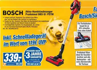 expert Techno Land Bosch Akku Handstaubsauger ProAnimal BBS 81 PETM Angebot