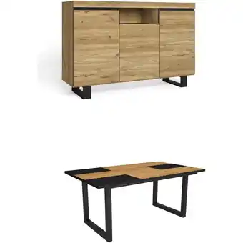 ManoMano Wohnzimmermöbel-Set Tisch 170 Bicolour U-Beine 8 Personen Sideboard / Buffetschrank 140 Tall Eiche und Schwarz Industrieller  Angebot