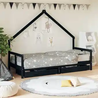 ManoMano KinderBettgestell mit Schubladen für Erwachsene, Eleganter Bettrahmen,Bett Schwarz 80x200 cm Massivholz Kiefer -BVE25621 - Sc Angebot