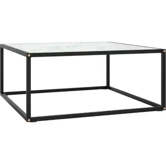 ManoMano Couchtisch,Beistelltisch,Sofatisch,Kaffeetisch Schwarz mit Weißem Glas in Marmor-Optik 80x80x35 cm -48891 - Schwarz Angebot